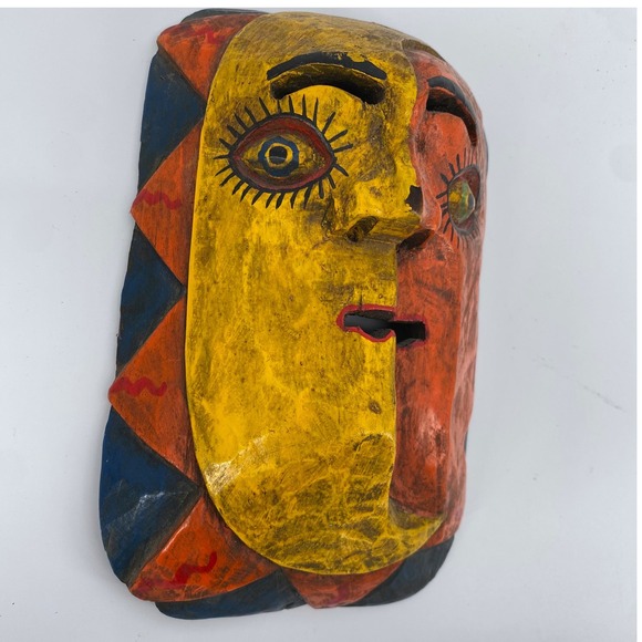 VTG Mexican Folk Art Celestial Sun and Moon Hand Carved Wooden Face Mask  oddity - Picture 5 of 13